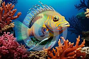 Vibrant tropical fish swimming in coral reef