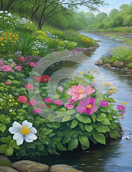 Vibrant Tropical Flora by the Serene River