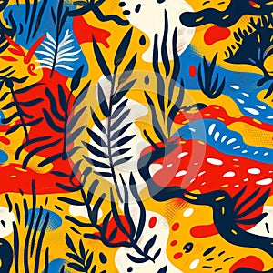 Vibrant Tropical Plant Patterns with Modern Abstract Shapes