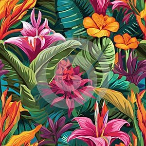 Vibrant Tropical Plants Seamless Pattern