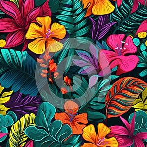 Vibrant Tropical Plants Seamless Pattern