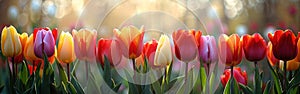 Vibrant Tulip Blooms in a Garden - Beautiful Spring Flowers for Your Designs