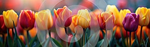 Vibrant Tulip Blooms in a Garden - Beautiful Spring Flowers for Your Designs