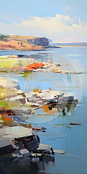 Vibrant Tundra Painting Of Lake In Josef Kote Style