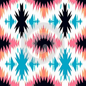 Vibrant Turquoise And Pink Tribal Pattern With Geometric Ikat Design