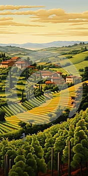 Vibrant Tuscan Vineyards: A Detailed Landscape Painting By Oliver Hays