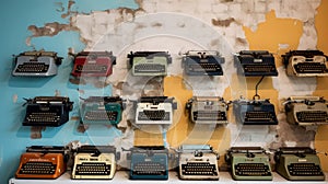 Vibrant Typewriters On Wall: Close-up Photograph By Sam Toft photo