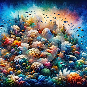 Vibrant Underwater Coral Reef, AI generated