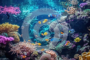 Vibrant underwater ecosystem with colorful fish and corals in the ocean