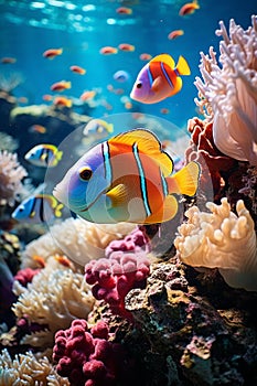 Vibrant Underwater Paradise: Colorful Tropical Fish and Coral Reef