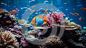 Vibrant Underwater Paradise: Colorful Tropical Fish and Coral Reef in Crystal Clear Turquoise Wate