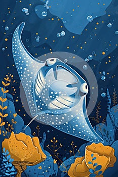 Majestic Spotted Eagle Ray Underwater Scene