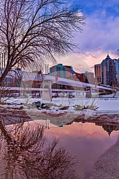 City Sunset Puddle Reflections