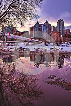 City Sunset Puddle Reflections