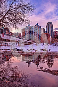 City Sunset Puddle Reflections