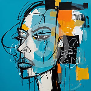 Vibrant Urban Graffiti Portrait: African Woman In Blue Paint