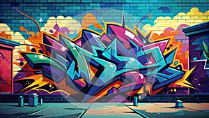 Vibrant Urban Street Art: Bold Graffiti on Brick Wall photo