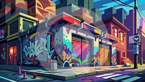 Vibrant Urban Street Art: Graffiti and Colorful Cityscape Illustration photo