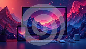 Vibrant vector display showcasing web responsiveness, web design, tech, software