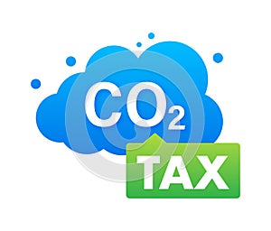 Vibrant vector graphic of a CO2 cloud with a TAX sign, symbolizing carbon tax policies and environmental awareness