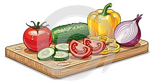 Fresh Vegetables on Cutting Board - Vector Illustration