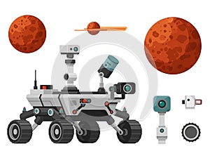 Mars Rover and Space Exploration Elements Vector Set