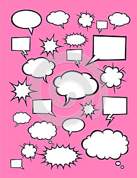 Comic Speech and Thought Bubbles Vector Set on Pink Background