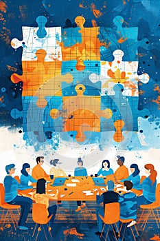 Collaborative Puzzle Strategy, AI Generated