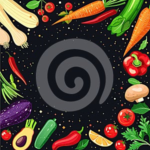 Vibrant vegetables frame on black background