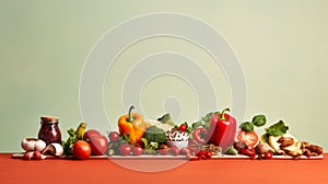Vibrant Vegetables And Herbs On Countertop: Fresh And Colorful Food Imagery photo
