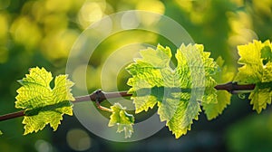 Vibrant Vine Leaves - Colorful foliage of green and red grape leaves in the sunshine