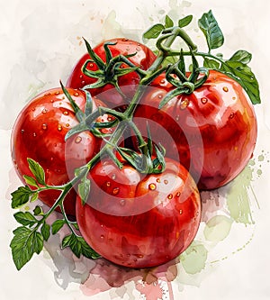 Vibrant Vines: A Pencil Rendering of Three Luscious Tomatoes wit