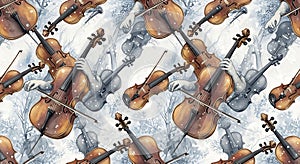 Vibrant Violins and Cellos in Abstract Pattern