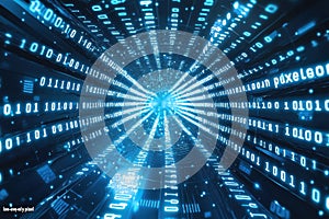 Glowing digital binary tunnel depicting futuristic data transfer concepts