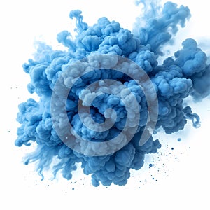 Dynamic Blue Smoke Explosion on White Background