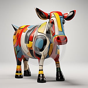 Vibrant Vray Sculpture: Conceptual Art Cow 3d Inspired By Picasso