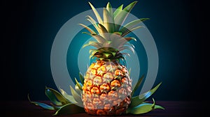 Vibrant Vray Tracing: A Lively Pineapple On A Dark Background