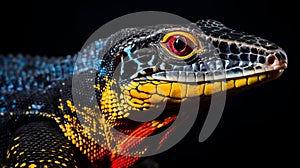 Vibrant Water Monitor: Dark Indigo And Dark Amber Lizard Portraiture