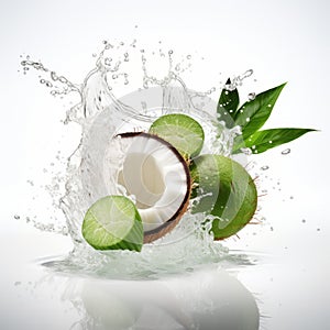 Vibrant Water Splash With Coconut And Lime - Tropical Fruit Image