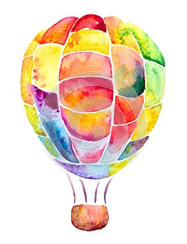 Vibrant watercolor aerostat. Hand painted. Isolated element.