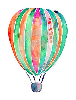 Vibrant watercolor aerostat. Hand painted. Isolated element.
