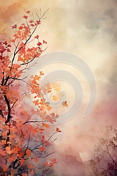 Vibrant Watercolor Autumn Background. Generative Ai