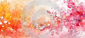 Vibrant Watercolor Blossoms Background with Splashes of Warm Colors