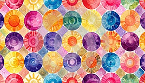 Vibrant Watercolor Circles Seamless Pattern Abstract Background