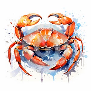 Vibrant Watercolor Crab Illustration On White Background