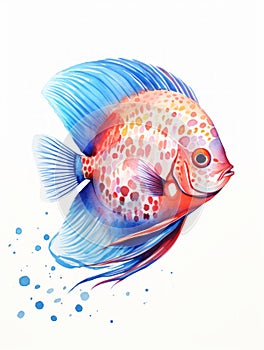 Vibrant Watercolor Discus Fish on White Background AI Generated