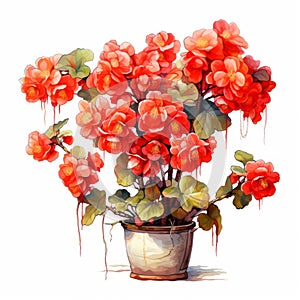 Vibrant Watercolor Flowers In Pot: Realistic Illustration With Bright Colors