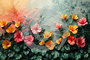 Vibrant watercolor hibiscus flowers on textured backdrop