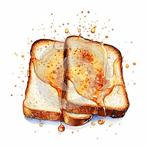 Vibrant Watercolor Illustration Of Honeyed Toast Slices