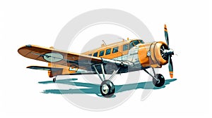 Vibrant Watercolor Illustration Of An Old Fashioned Airplane